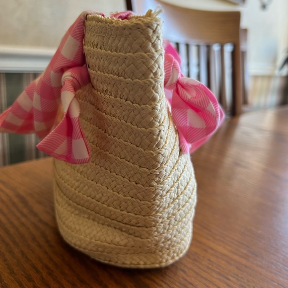 🐣Jessica Simpson Pink and Cream Woven mini tote Adult Easter Basket idea. NEW - Picture 10 of 13